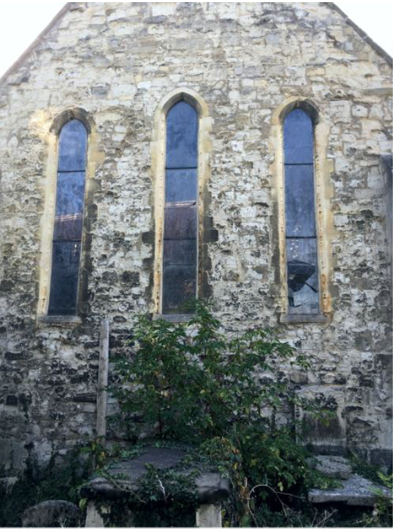 Fig. 2. Chancel east wall of Clunch rubble. Windows Ketton with Barnack sill